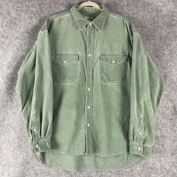 VTG J Crew Oarsman Corduroy Shirt Mens XL Green Hong Kong Distressed Destroyed - Picture 1 of 16